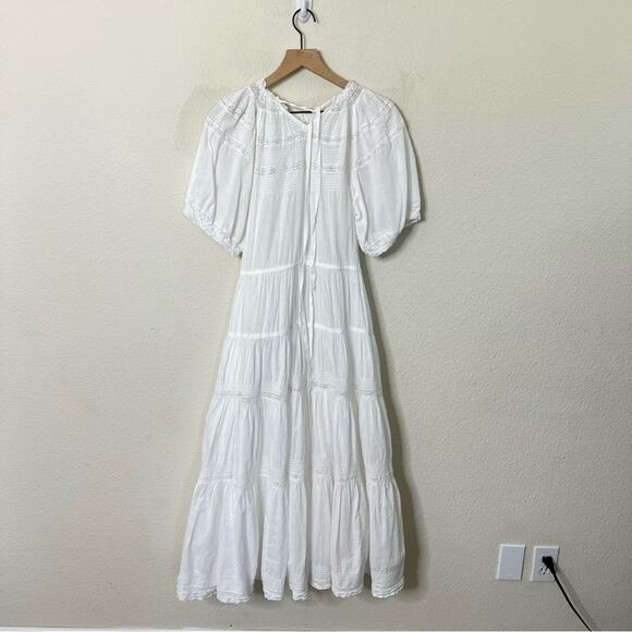 THE GREAT. White Prairie Bird Maxi Tiered Dress Eyelet Womens Size 2 / US M - Picture 8 of 10